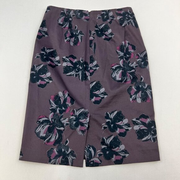 Ann Taylor Floral Pencil Skirt Knee Length Back Slit Purple/Multi Size 0 - Picture 7 of 9